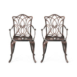 Outdoor Dining Chair With Floral Design And Curved Saber Legs (Set of 2) - Copper