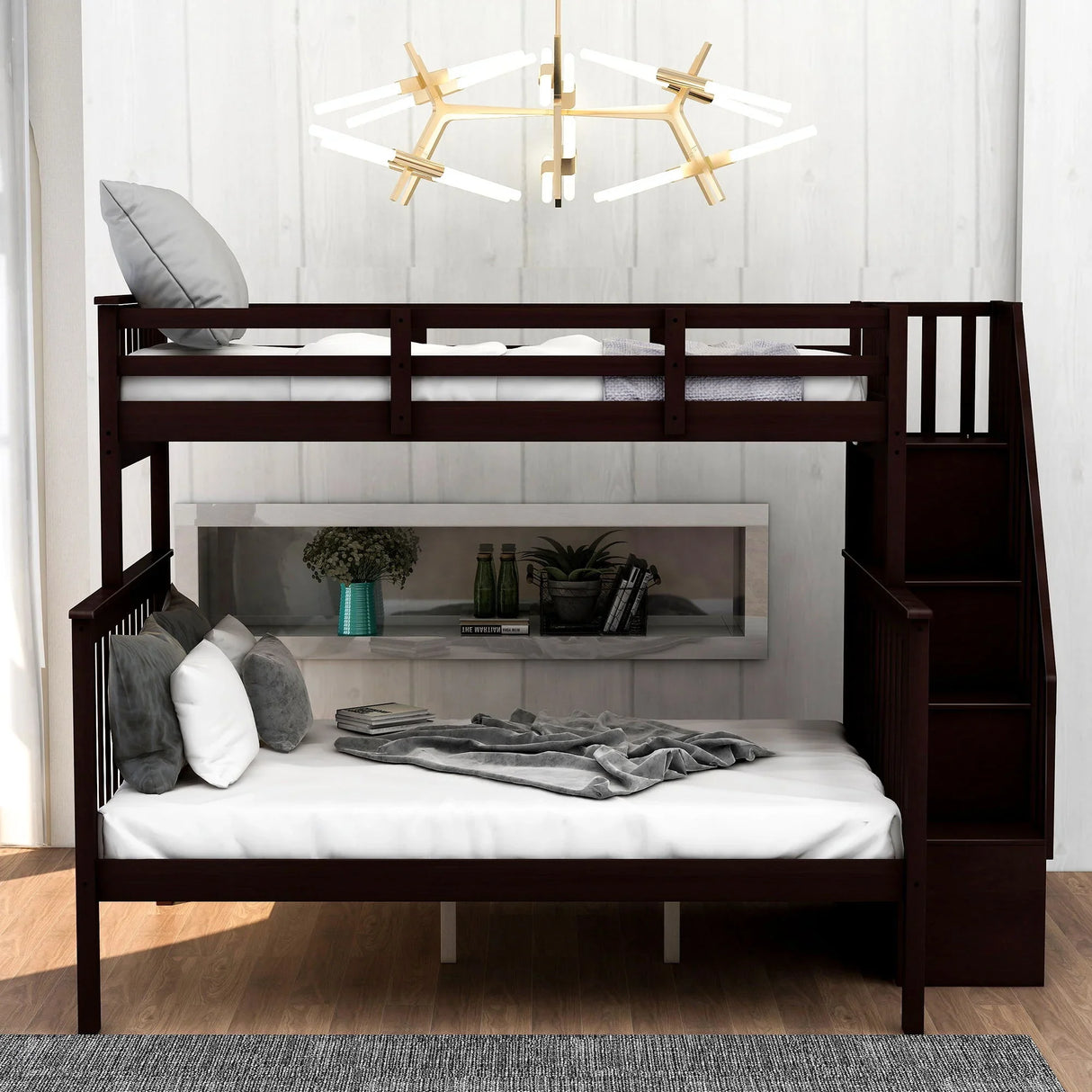 Stairway Bunk Bed With Storage And Guard Rail For Bedroom - Furniture Home Direct