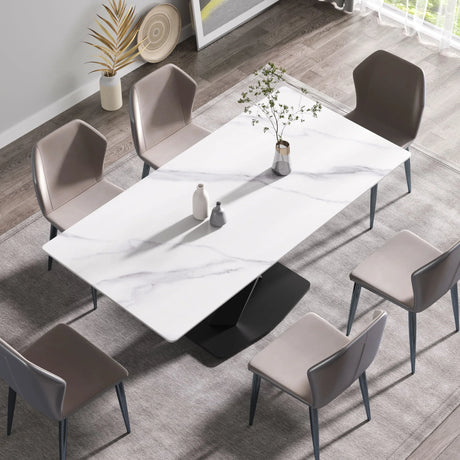 Modern Artificial Stone Straight Edge Metal X Leg Dining Table, 6 People - Furniture Home Direct