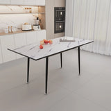 Modern Industrial Expandable Dining Table 47" To With Marble Pattern Top And Metal Legs - White - Furniture Home Direct