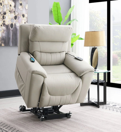 Marsha - Silicone Synthetic Leather Power Motion Recliner With Lift Heating Massage Chair - Light Gray - Furniture Home Direct