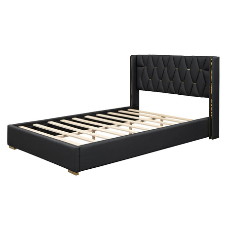 Upholstered Platform Bed With Strips - Black - Furniture Home Direct