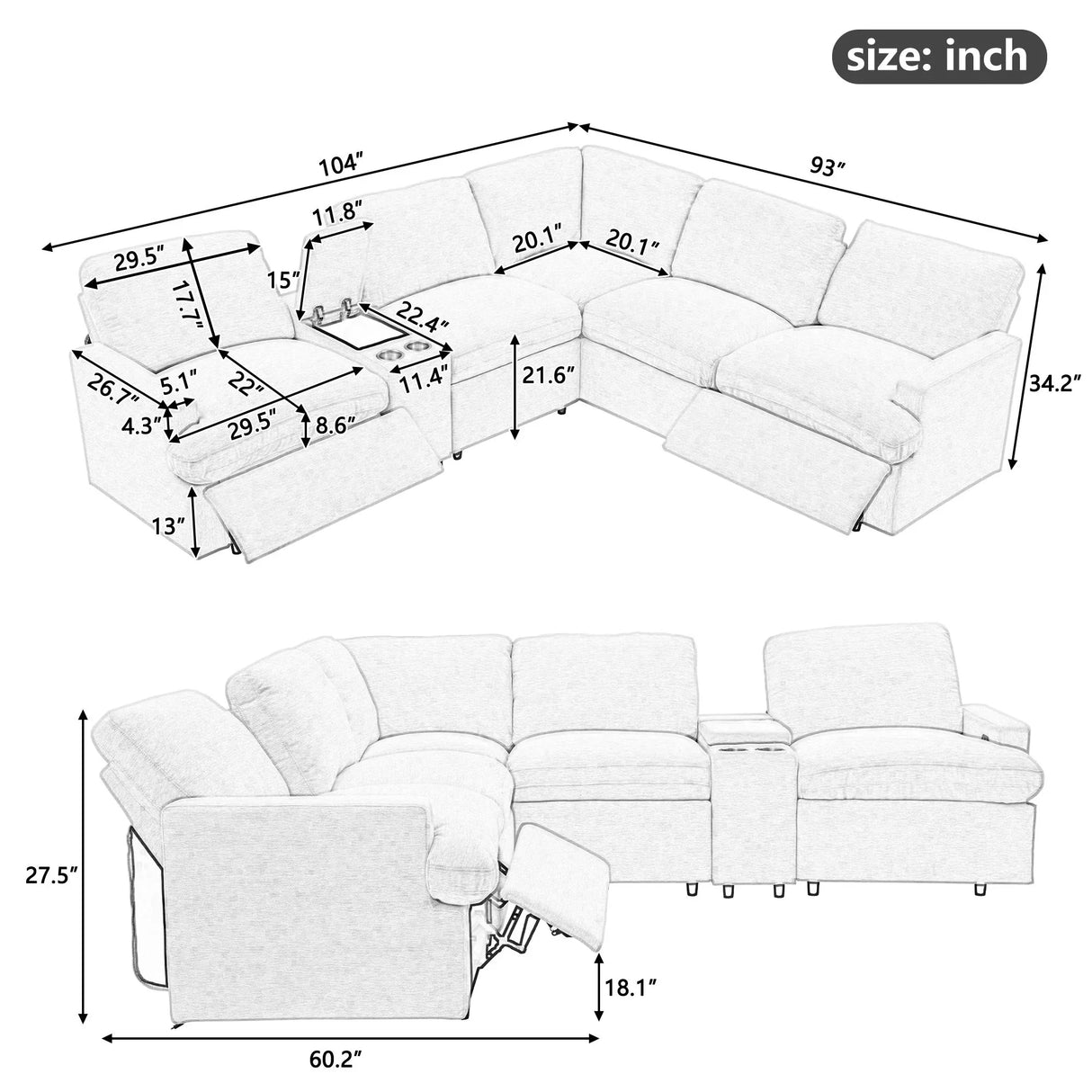 Power Recliner Corner Sofa Home Theater Reclining Sofa Sectional Couches With Storage Box, Cup Holders, USB Ports And Power Socket For Living Room - Furniture Home Direct