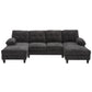 U-Shaped Sectional Sofa 103.5" Black Chenille Fabric Couch With Dual Chaise Lounges, Storage Pockets, Armrest Pillows - Furniture Home Direct