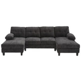 U-Shaped Sectional Sofa 103.5" Black Chenille Fabric Couch With Dual Chaise Lounges, Storage Pockets, Armrest Pillows - Furniture Home Direct