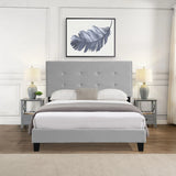 Full Size Upholstered Platform Bed Frame With Tufted Headboard, Strong Wood Slat Support - Gray - Furniture Home Direct