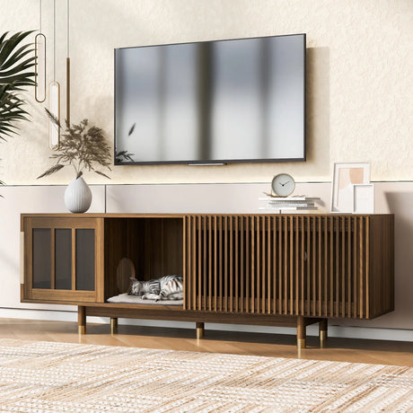 TV Stand Mid Century Modern Cat House Console Walnut - Furniture Home Direct