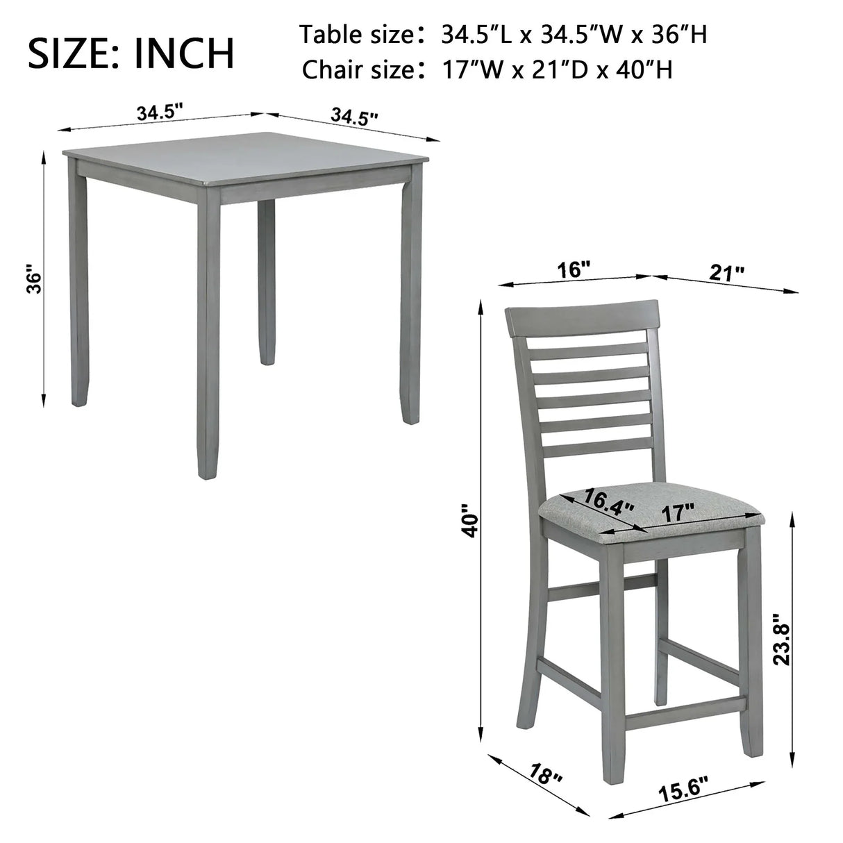 5 Piece Dining Table Set, Wooden Dining Square Table Set For 4, Counter Height Kitchen Table Set With Square Table And 4 Upholstered Chairs - Gray - Furniture Home Direct