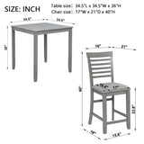 5 Piece Dining Table Set, Wooden Dining Square Table Set For 4, Counter Height Kitchen Table Set With Square Table And 4 Upholstered Chairs - Gray - Furniture Home Direct