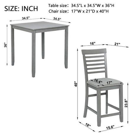 5 Piece Dining Table Set, Wooden Dining Square Table Set For 4, Counter Height Kitchen Table Set With Square Table And 4 Upholstered Chairs - Gray - Furniture Home Direct