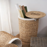 Ludmilla Round Tall Water Hyacinth Woven Wicker Laundry Hamper With Lid - For Clothes, Canvas, Toys And Book Storage With Removable Liner - 18" X 18" X 23" - Natural Brown - Furniture Home Direct