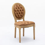 French Style Solid Wood Frame Antique Painting, Hand-Pulled Buckle Decoration PU Artificial Leather Dining Chair With Nailhead Trim, Wood Legs - Furniture Home Direct