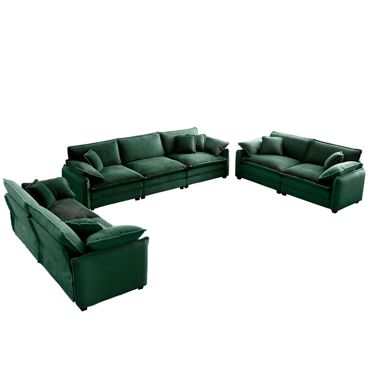 Modern Living Room 3 Piece Set - Green Corduroy - Furniture Home Direct