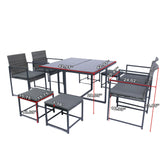 9 Pieces Patio Dining Sets Outdoor Space Saving Rattan Chairs With Glass Table Top Wicker And Cushion - Dark Gray - Furniture Home Direct