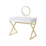 Vanity Desk With Mirror And Jewelry Tray Gold Legs White - Furniture Home Direct