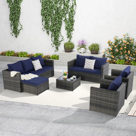 6 Piece Patio Wicker Set With Glass Table - Furniture Home Direct