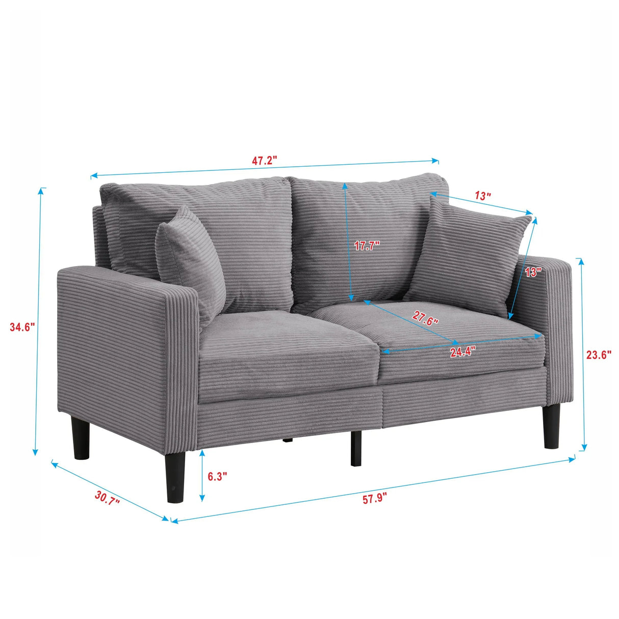 High Resilience Loveseat Sofa With Wooden Frame - Furniture Home Direct