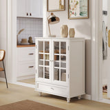 Minimalist Buffet Cabinet With Double Glass Doors And Drawer - Furniture Home Direct
