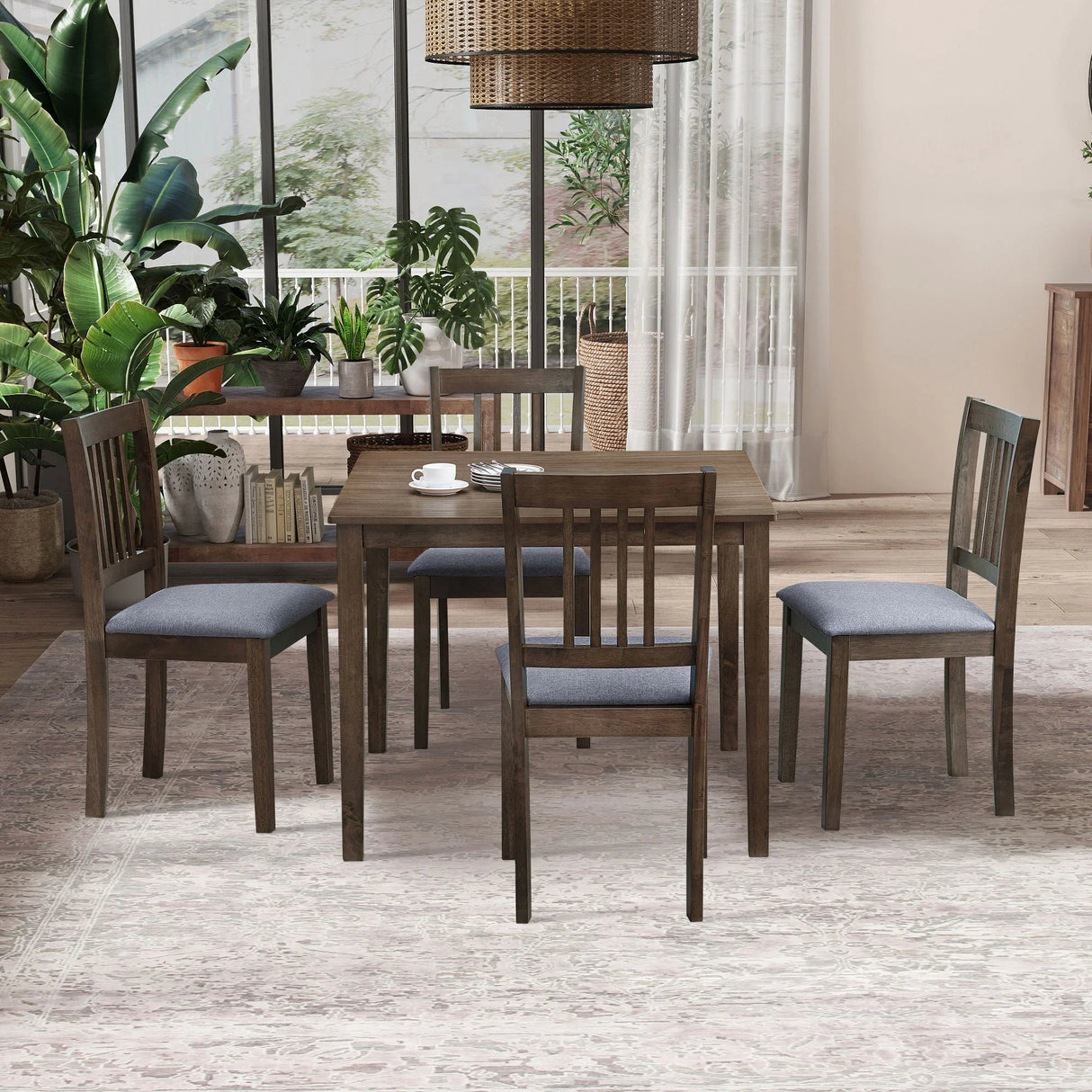 Mid Century Modern Square 5 Piece Dining Set - Furniture Home Direct