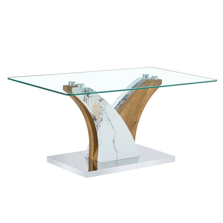 Artistic Rectangular Coffee Table With Tempered Glass Countertop - Furniture Home Direct