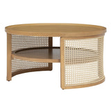 Round Coffee Table With Storage Caned Sides Natural - Furniture Home Direct