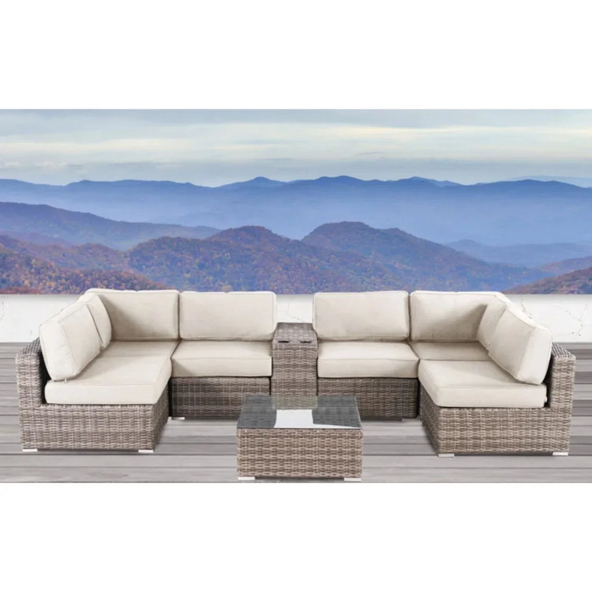 Elegant 4 Person Wicker Patio Seating Set With Cushions And Glass Top Table - Furniture Home Direct