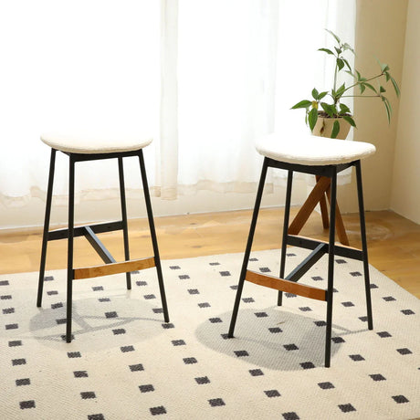 Modern Bar Stools Comfortable & Stylish, Soft Fabric Upholstered, Backless (Set of 2) - Furniture Home Direct