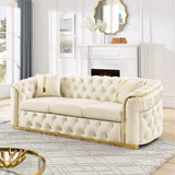 Button Tufted Couch With 2 Pillows, 3 Seater Luxury Chesterfield Sofa - Furniture Home Direct