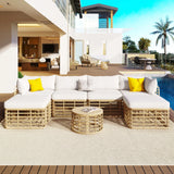 Outdoor Patio Furniture, All-Weather Rattan Sectional Sofa Set With Thick Cushions And Pillows, Freely Combined Conversation Sets For Garden, Backyard, Balcony - Furniture Home Direct