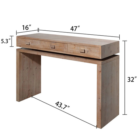 Rustic Wood Console Table With 3 Drawers Entryway Table For Hallway, Foyer, Or Office - Natural / Natural & Light Brown / Natural Wood / Natural Wood Wash / Natural / Rustic - Furniture Home Direct
