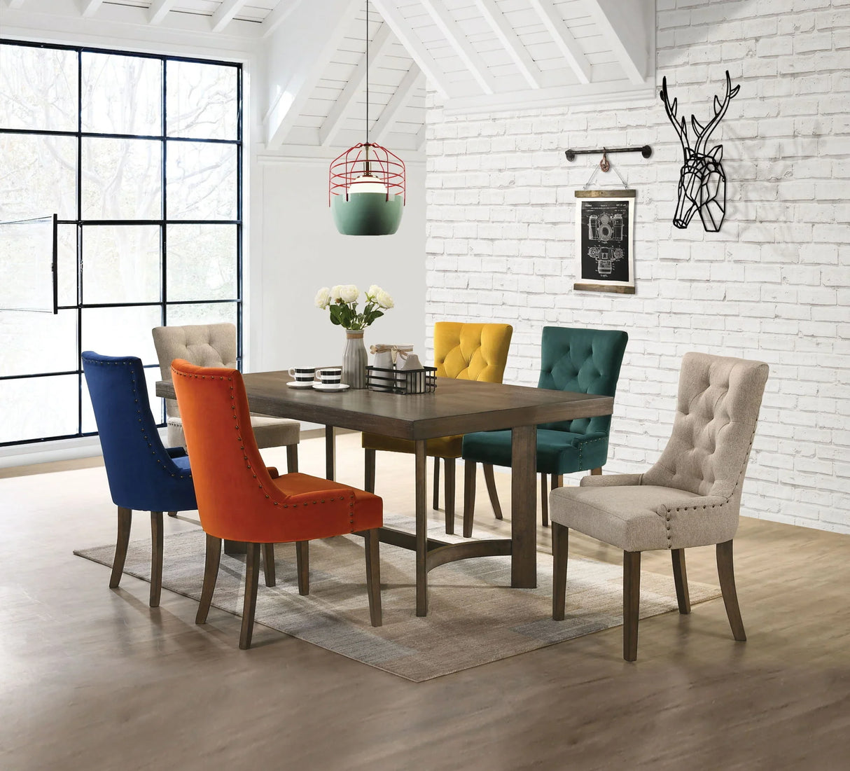 Farren - 11 Pieces Dining Room Set - Multi / Oak - Furniture Home Direct