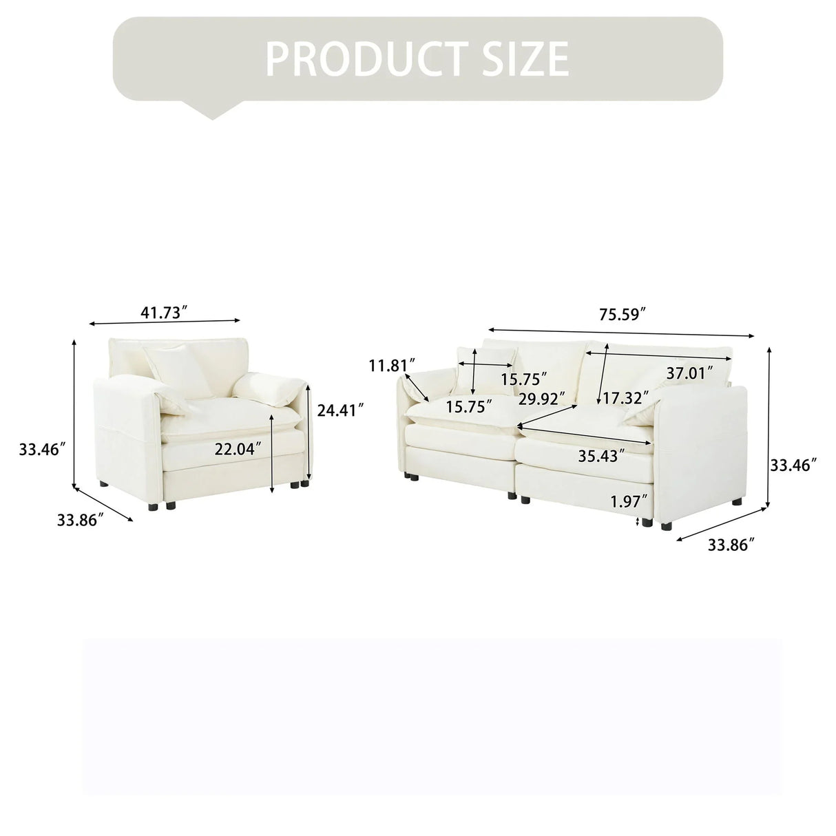 Modern Upholstered Chenille Loveseat And Armchair Set With Pillows - Furniture Home Direct