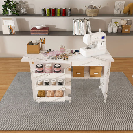 4 In 1 Folding Sewing Table With Lockable Wheels, Multi Functional Craft Station - White - Furniture Home Direct