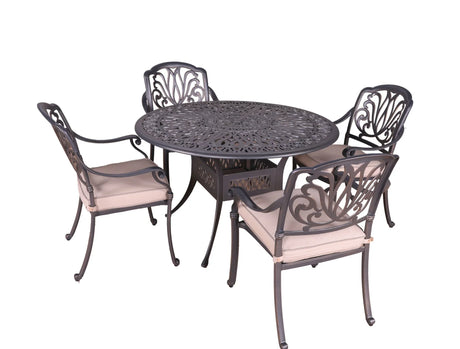 Round 4 Person 48" Long Aluminum Dining Set With Sunbrella Cushions - Gray / Ivory - Furniture Home Direct