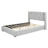 Full Size Upholstered Platform Bed Metal Strips Off White - Furniture Home Direct