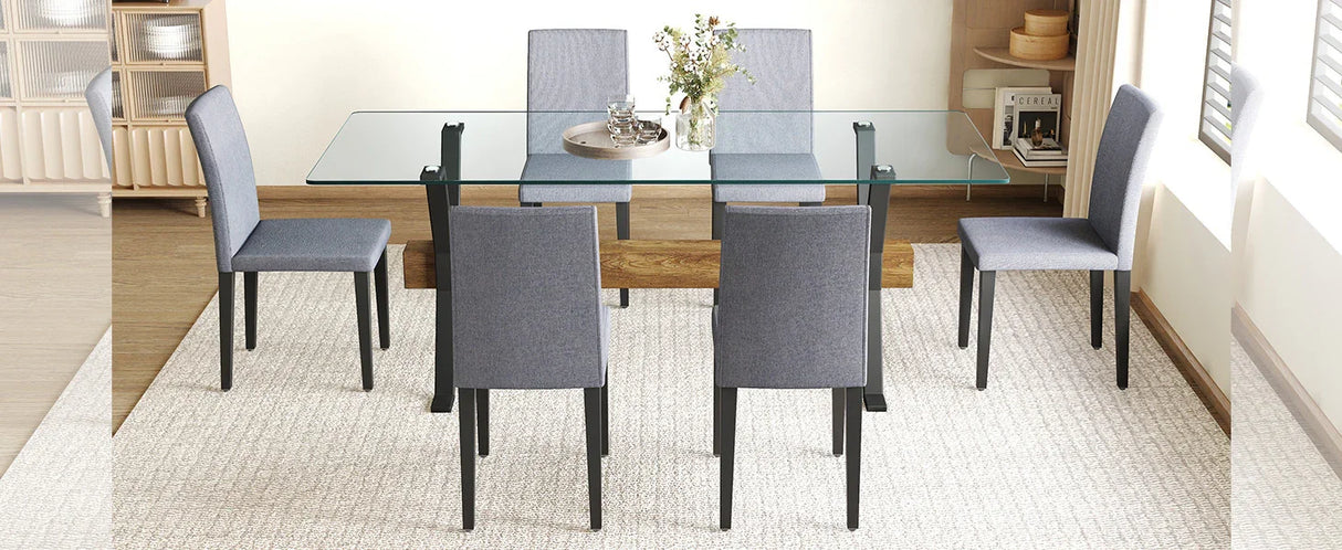 Dining Set With Glass Table And Upholstered Chairs Gray - Furniture Home Direct