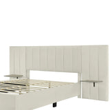 Queen Bed Upholstered Platform Tall Headboard Beige - Furniture Home Direct