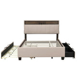 Upholstered Platform Bed With Storage Headboard, Trundle & 2 Drawers And A Set Of Sockets & USB Ports - Furniture Home Direct