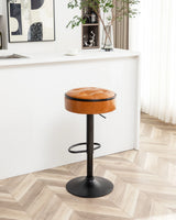 Bar Stool Round Tufted PU Leather Adjustable Height Brown - Furniture Home Direct