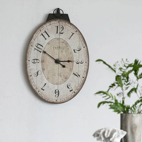 Antique Oval Wall Clock, Traditional Vintage Home Decor Clock - Ivory - Furniture Home Direct