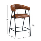 Counter Stools (Set of 2), Upholstered Counter Stools With Iron Frame, Backrest, Footrest, Arm Counter Stools For Home Bar, Kitchen Counter - Brown