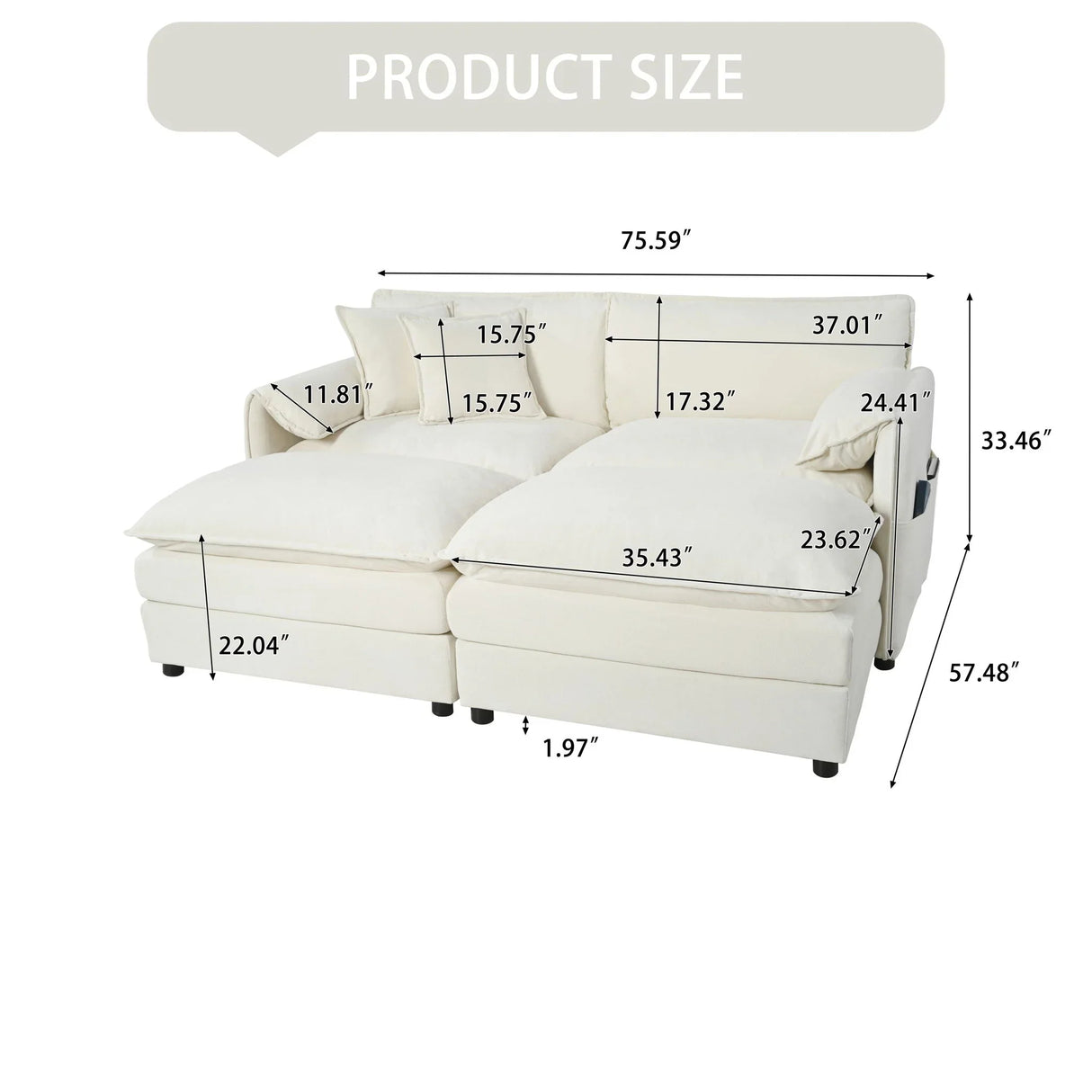 Modern Comfy Deep Seat Modular Sectional Sofa Cloud Couch With Ottoman - Furniture Home Direct