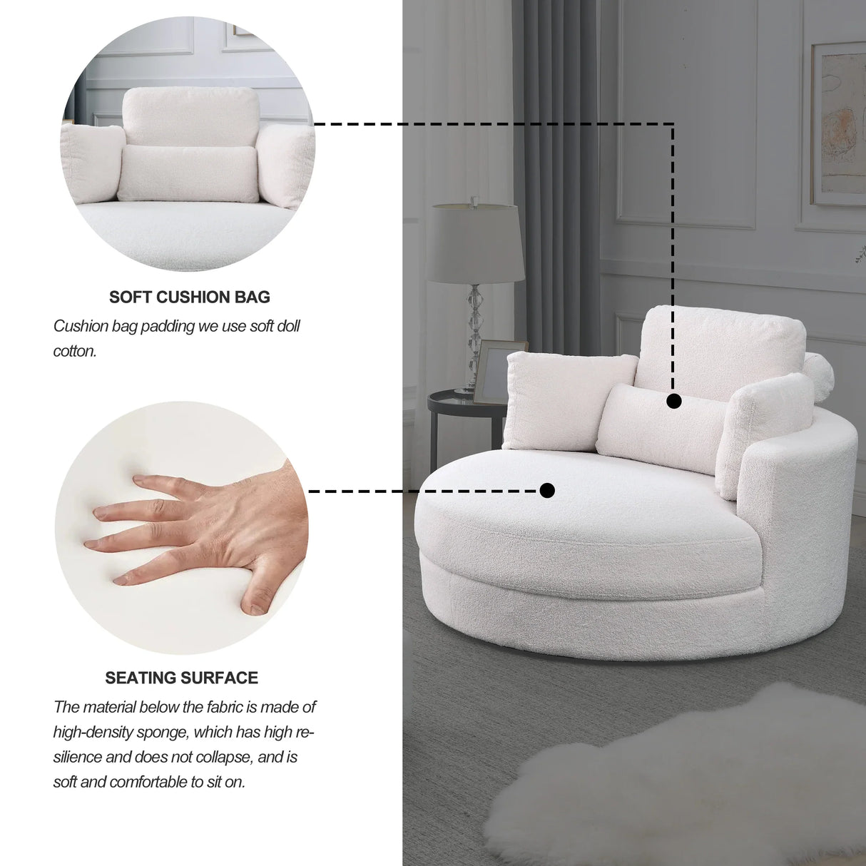 Linen Barrel Swivel Chair With Storage Ottoman - Furniture Home Direct