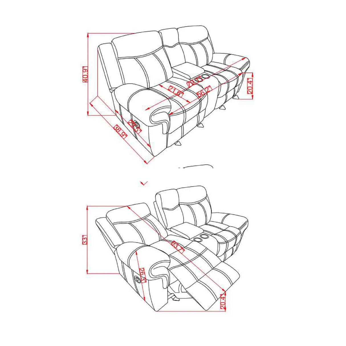 Jimny - Domino Power Console Reclining Loveseats With Power Switch - Furniture Home Direct