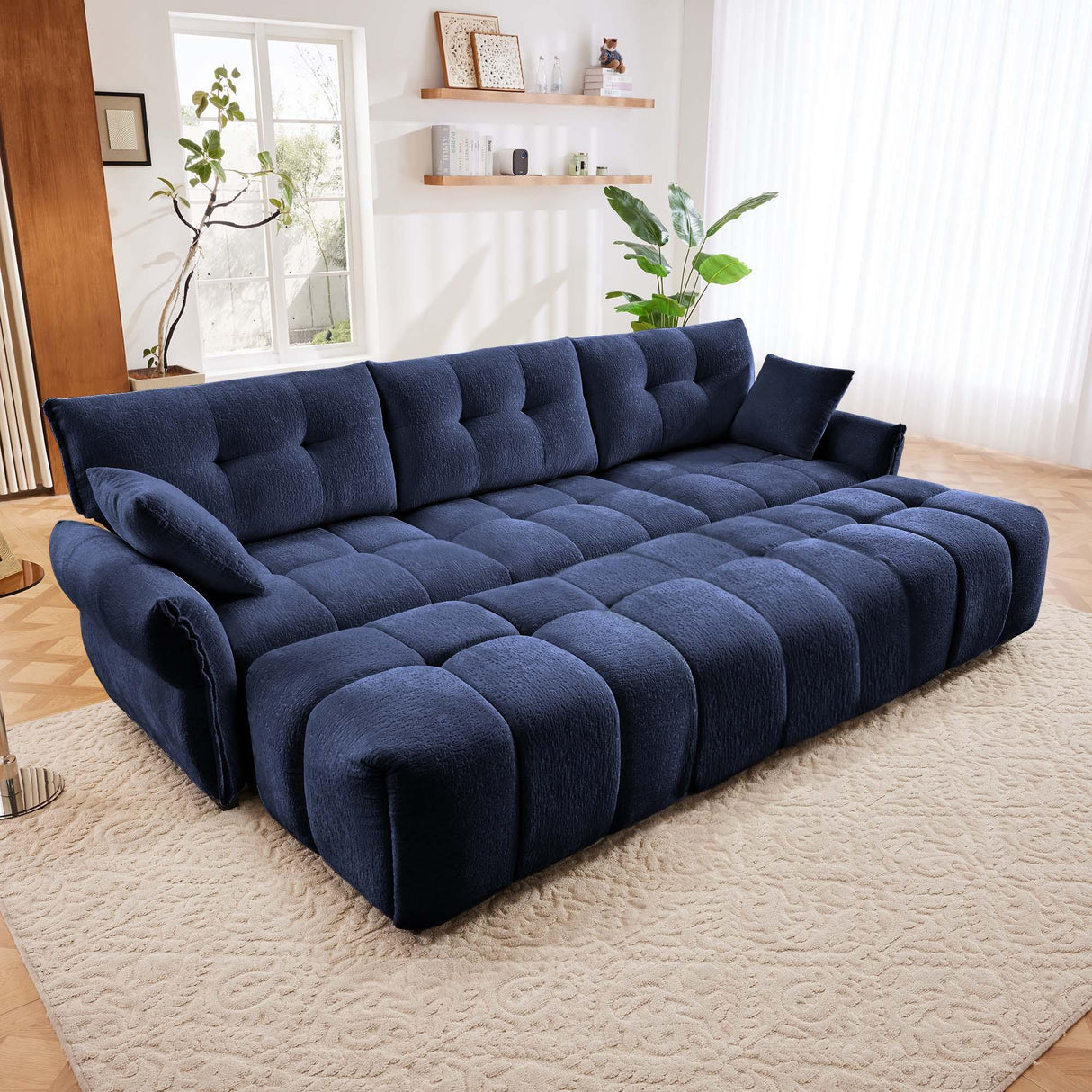 Sofa Set With Ottoman And Pillows, Textured, High Resilience Cushions - Furniture Home Direct