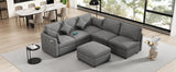 Sectional Sofa, Modular With USB Ports And Ottoman, Grey - Furniture Home Direct