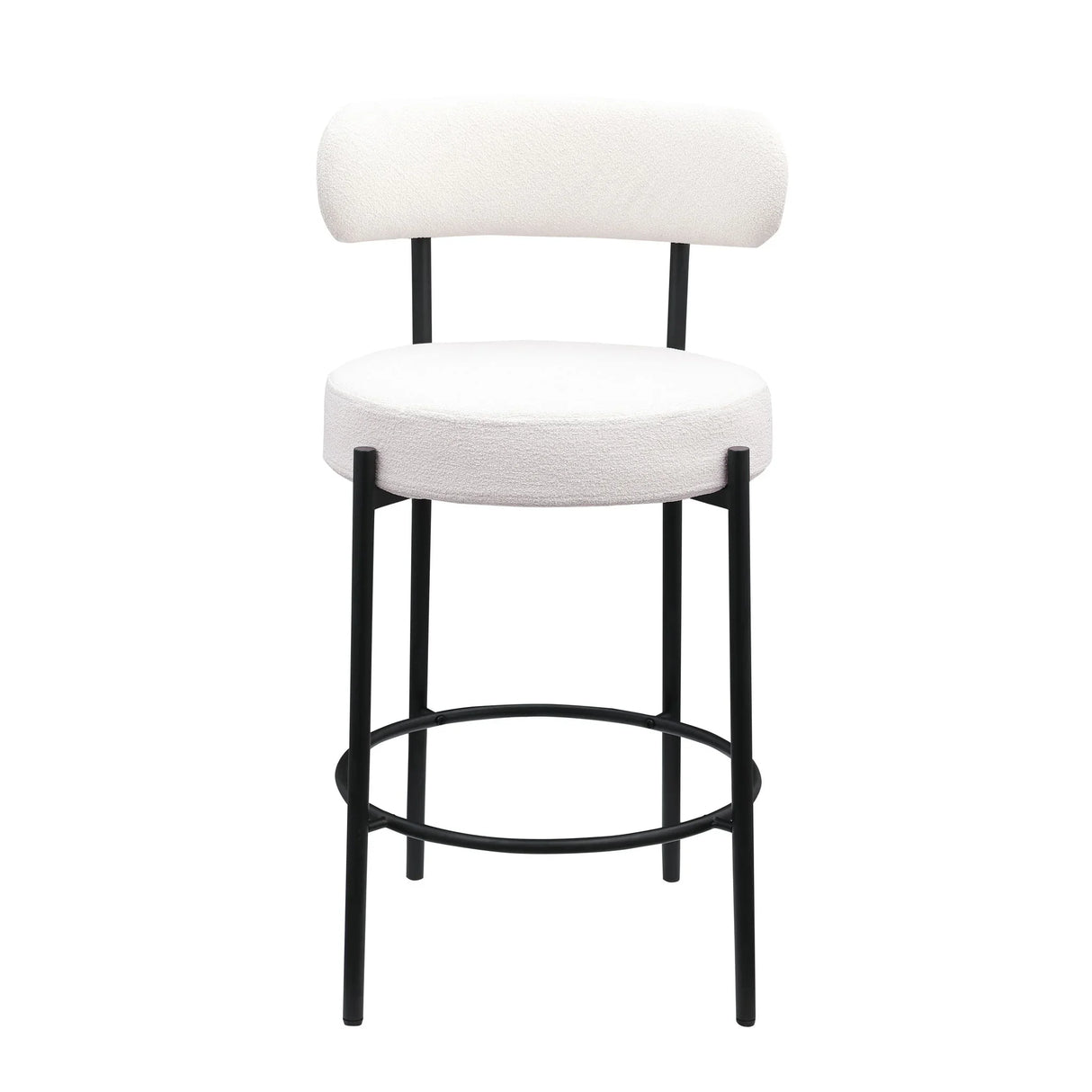Modern Sherpa Counter Height Stools, Uphsoltered Seat Height Barstools With Brushed Brass Metal Legs Round Low Back Kitchen Stools With Footrest For Dining Room (Set of 2) - Furniture Home Direct