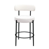 Modern Sherpa Counter Height Stools, Uphsoltered Seat Height Barstools With Brushed Brass Metal Legs Round Low Back Kitchen Stools With Footrest For Dining Room (Set of 2) - Furniture Home Direct