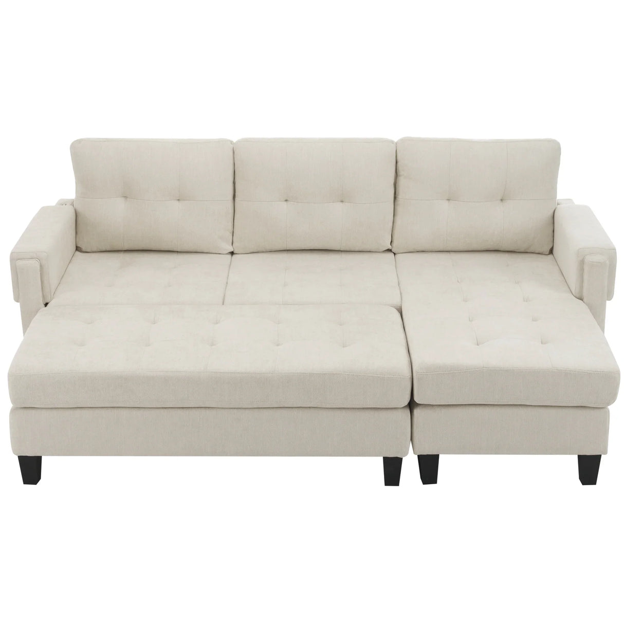 Sleeper Sectional Chenille L Shaped With Chaise Beige - Furniture Home Direct