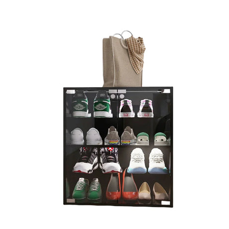 4 Layers Shoe Cabinet With Glass Door And Glass Layer Shoes Display Cabinet With LED Light Bluetooth Control - Black - Furniture Home Direct